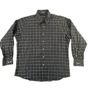 Forsyth of Canada Mens XL Button Down Shirt Navy Blue Plaid Wrinkle Free